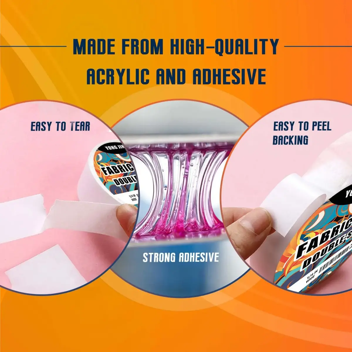 YONGJIN Double-Sided Fabric Tape 2 Rolls | 1.27 cm (0.5 inch) & 2.54 cm (1 inch) Wide, 125 ft Total Length | No-Sew Hemming & Crafting - view 5