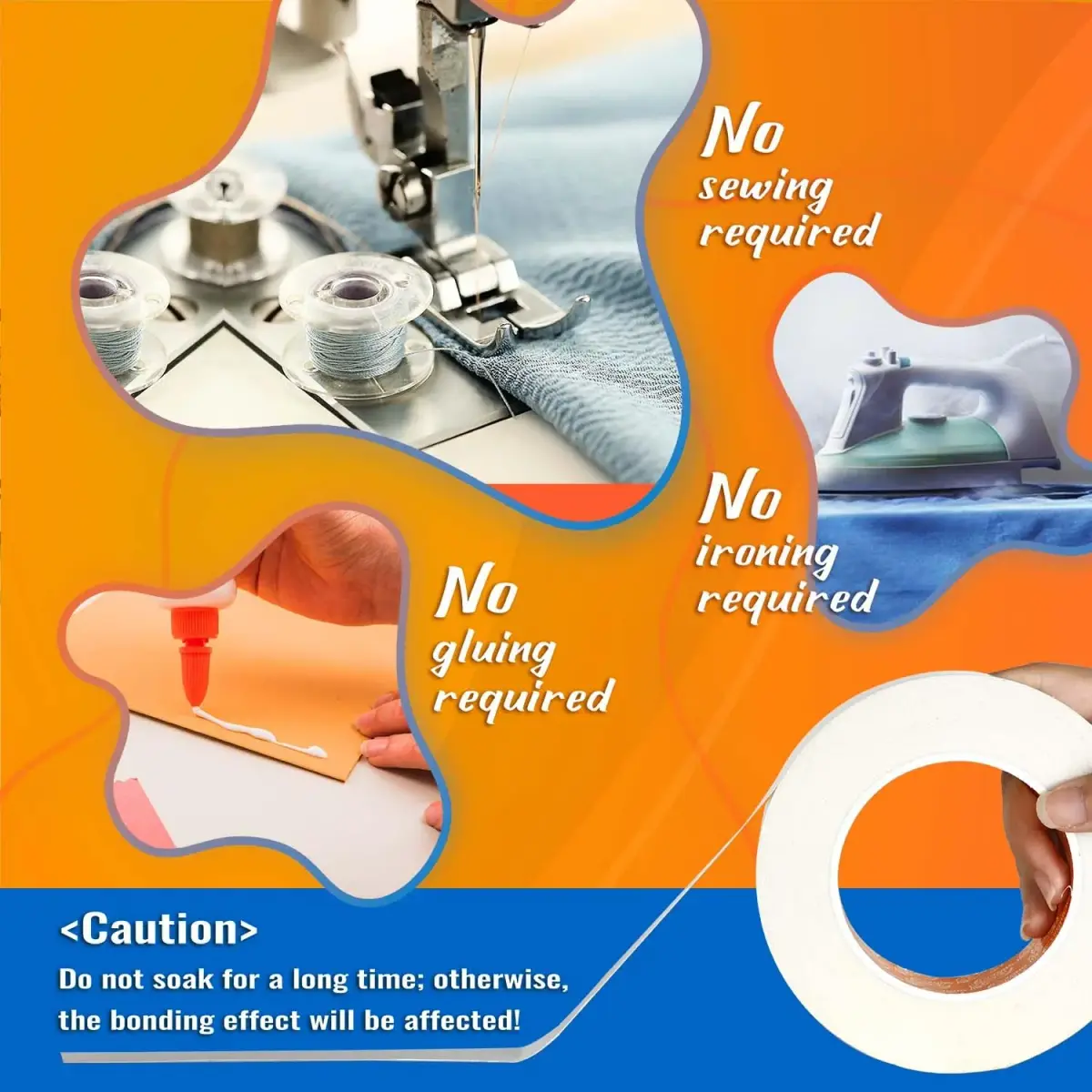 YONGJIN Double-Sided Fabric Tape 2 Rolls | 1.27 cm (0.5 inch) & 2.54 cm (1 inch) Wide, 125 ft Total Length | No-Sew Hemming & Crafting - view 4
