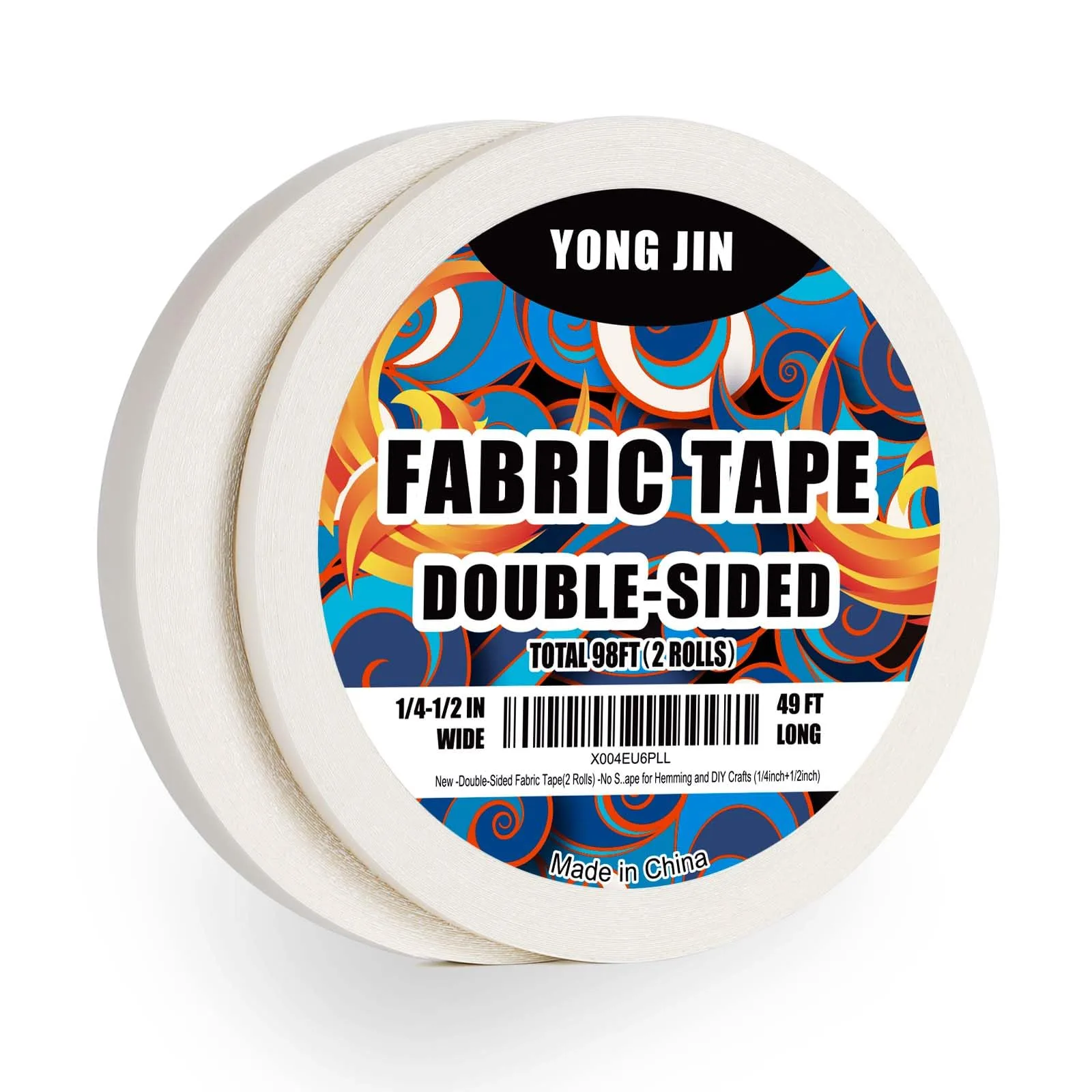 YONGJIN Double-Sided Fabric Tape (2 Rolls) - No Sewing or Ironing Required, 1/4inch+1/2inch - main product image