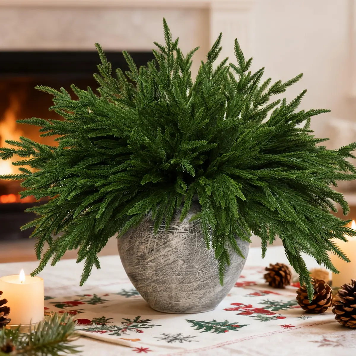 Palonu 12 PCS Artificial Norfolk Pine Branch 45cm (18 Inches) | Realistic Faux Greenery for Christmas Decor - main product image