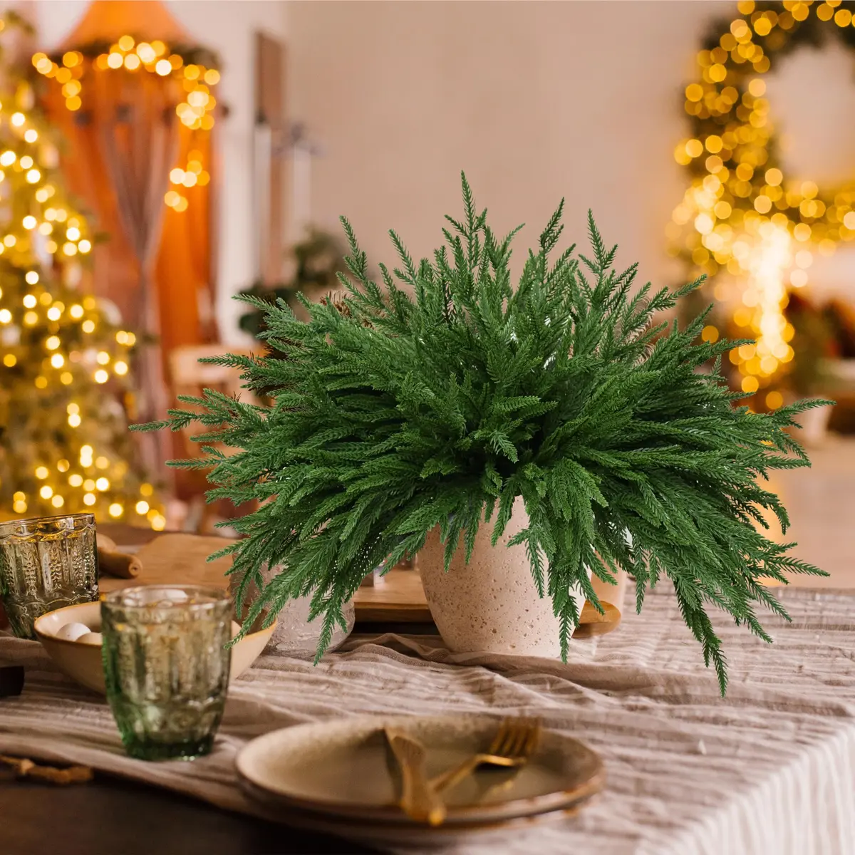Palonu 12 PCS Artificial Norfolk Pine Branch 45cm (18 Inches) | Realistic Faux Greenery for Christmas Decor - view 5