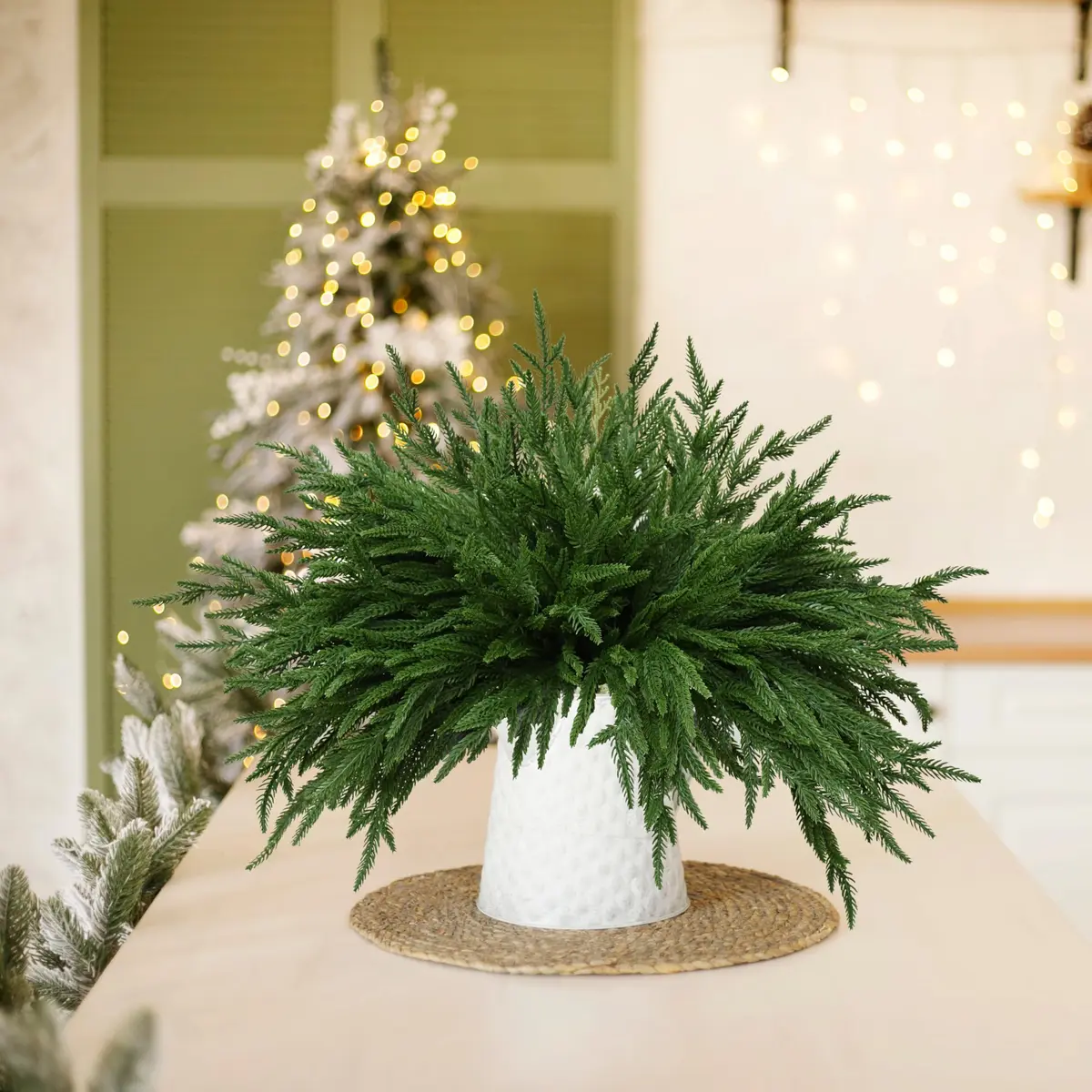 Palonu 12 PCS Artificial Norfolk Pine Branch 45cm (18 Inches) | Realistic Faux Greenery for Christmas Decor - view 7