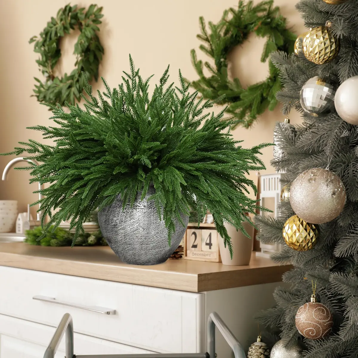 Palonu 12 PCS Artificial Norfolk Pine Branch 45cm (18 Inches) | Realistic Faux Greenery for Christmas Decor - view 3