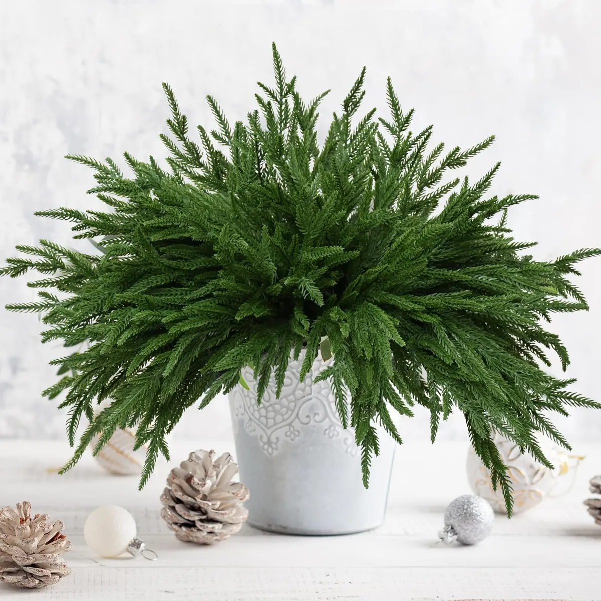 Palonu 12 PCS Artificial Norfolk Pine Branch 45cm (18 Inches) | Realistic Faux Greenery for Christmas Decor - view 4