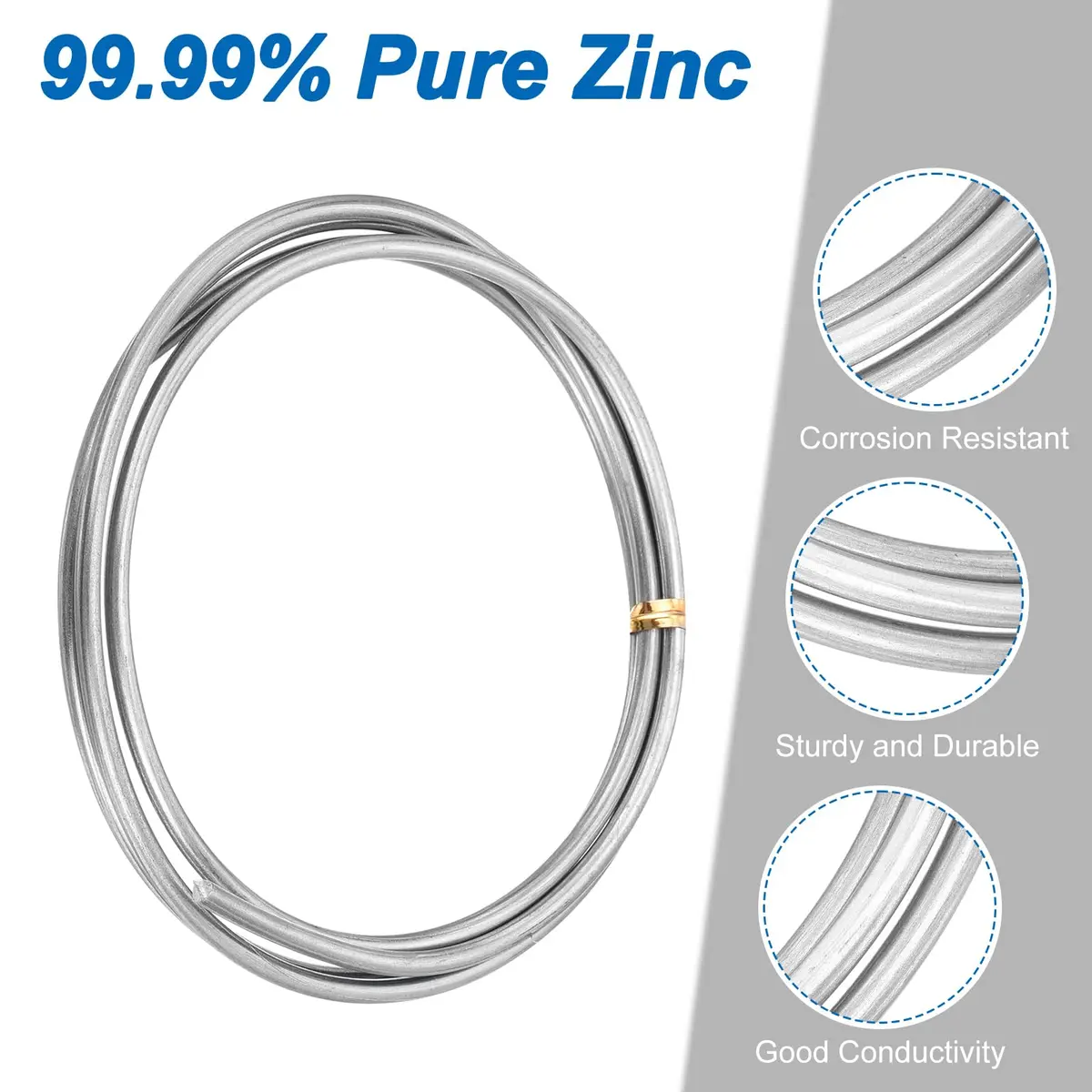 uxcell 99.99% Pure Zinc Wire 3mm (0.12 inch) x 1m (39.37 inch) | High Purity Metal for Experiments - view 3