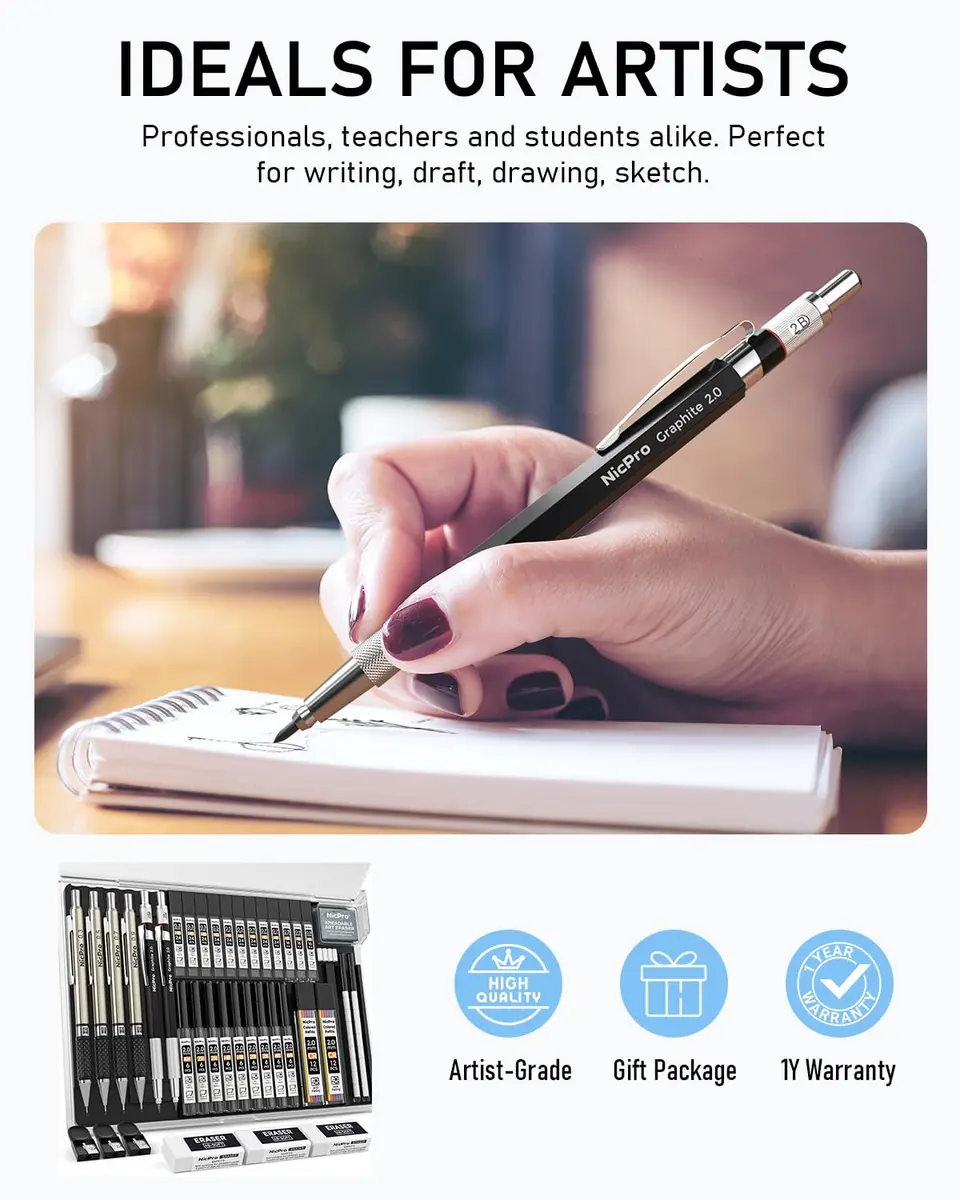 Nicpro 37PCS Art Mechanical Pencil Set, 6PCS Drafting Pencils & 21 Tubes Lead Refills | Smooth Writing & Drawing - view 6