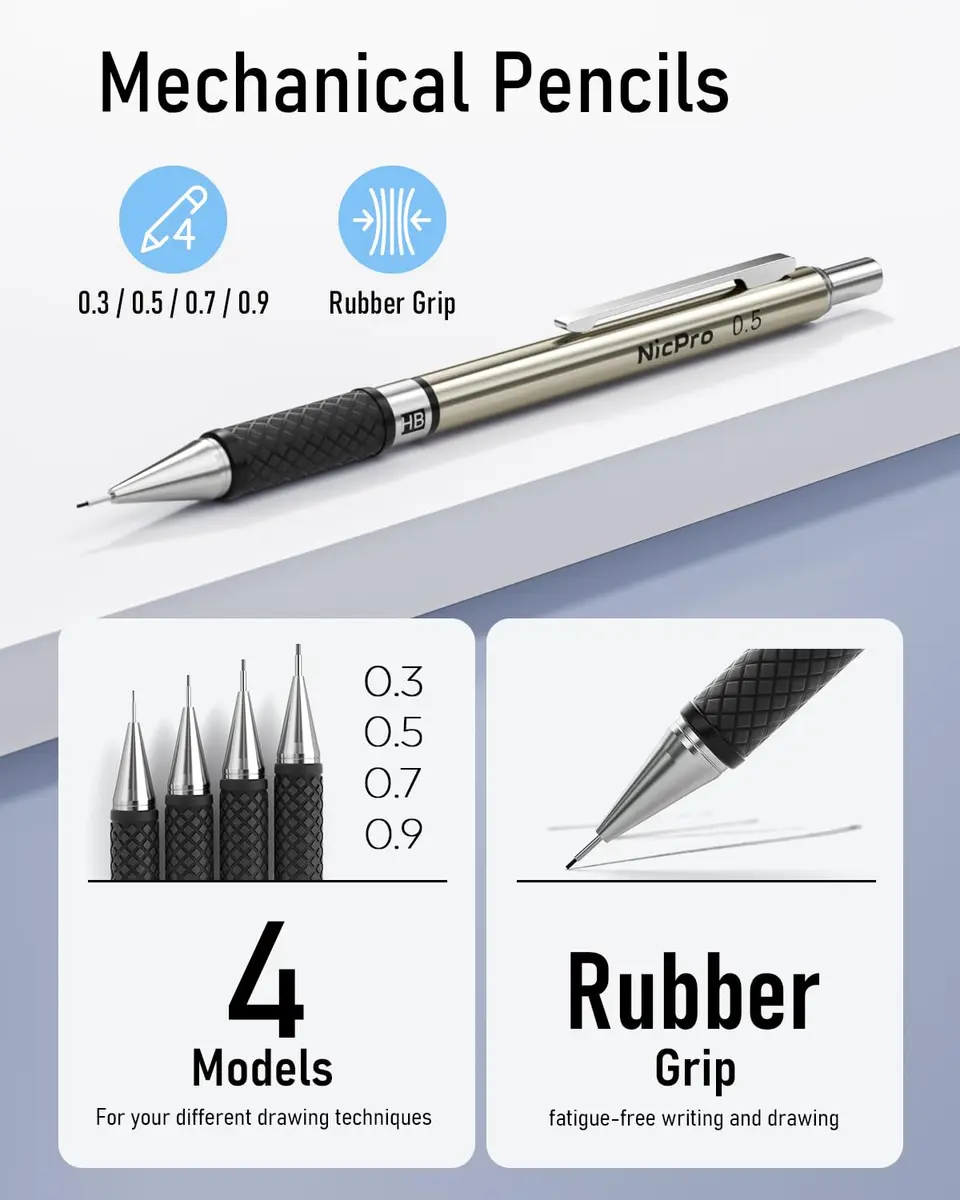 Nicpro 37PCS Art Mechanical Pencil Set, 6PCS Drafting Pencils & 21 Tubes Lead Refills | Smooth Writing & Drawing - view 3