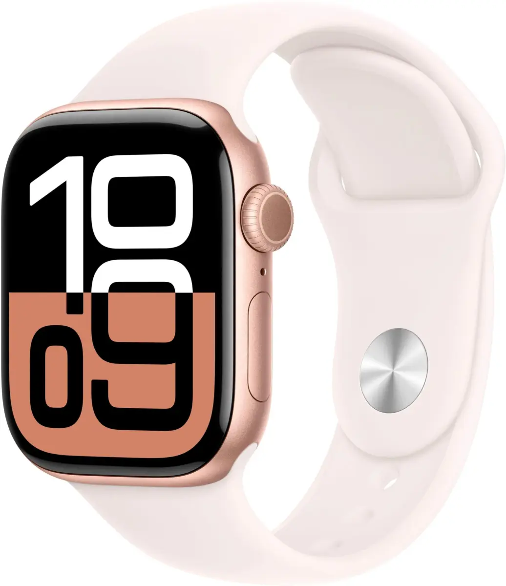 Apple Watch Series 10 GPS 42mm Rose Gold Aluminum Case with Light Blush Sport Band M/L (Renewed) - main product image