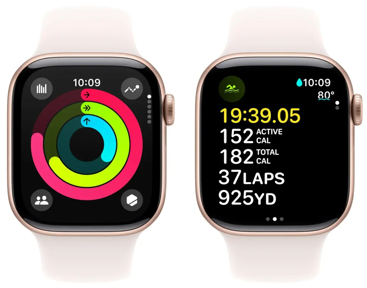 Apple Watch Series 10 GPS 42mm Rose Gold Aluminum Case with Light Blush Sport Band M/L (Renewed) - view 3