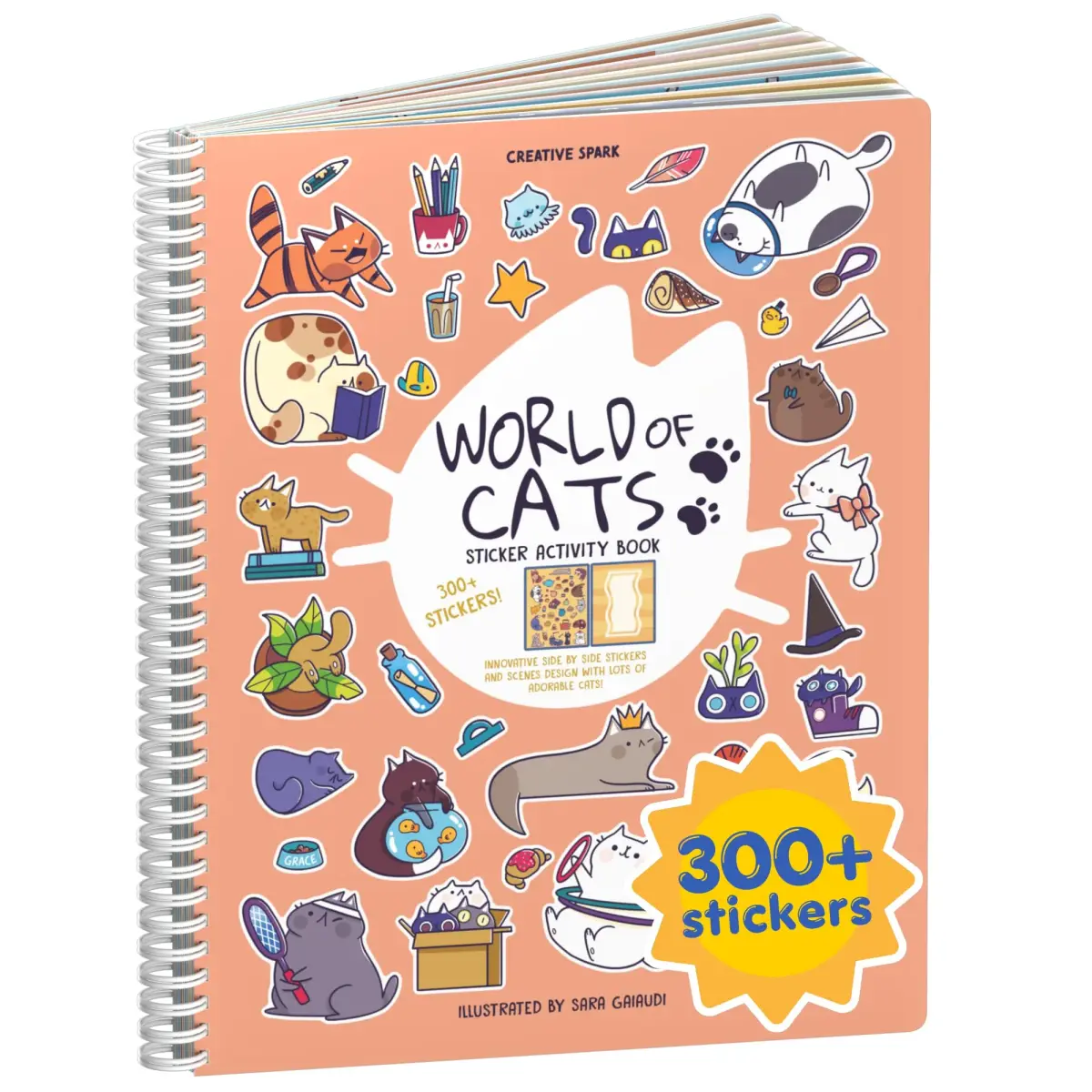 CUPKIN World of Cats 300+ Stickers & 8 Coloring Pages Activity Book | Spiral-Bound for Ages 2-8 Years - main product image