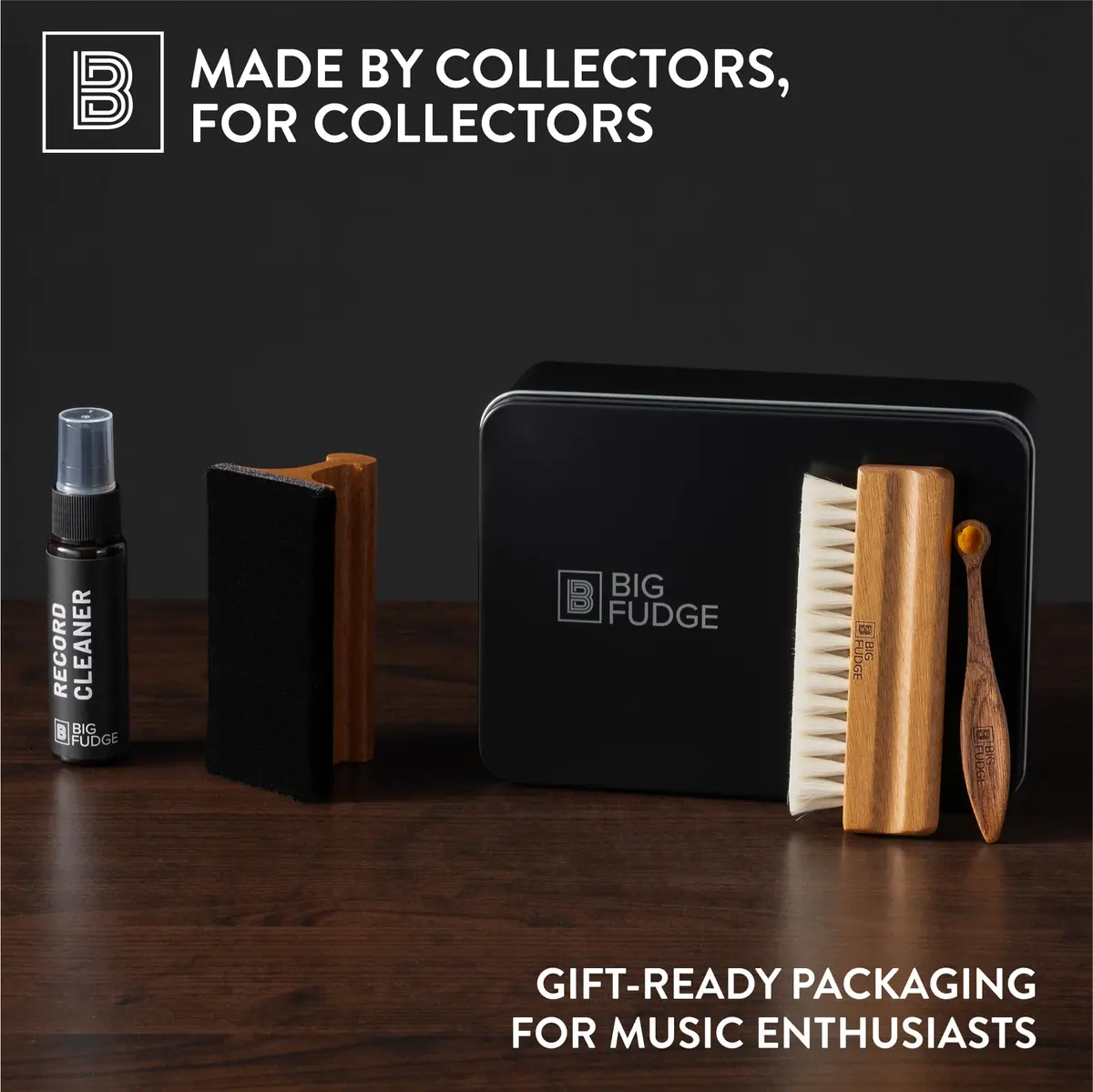 Big Fudge Vinyl Record Cleaning Kit - Collector's Edition - 100% Sapele Wood Vinyl Accessories - Velvet Vinyl Record Cleaner, Anti-Static Vinyl Brush, Stylus Brush and Vinyl Cleaner Solution w/Case - view 6