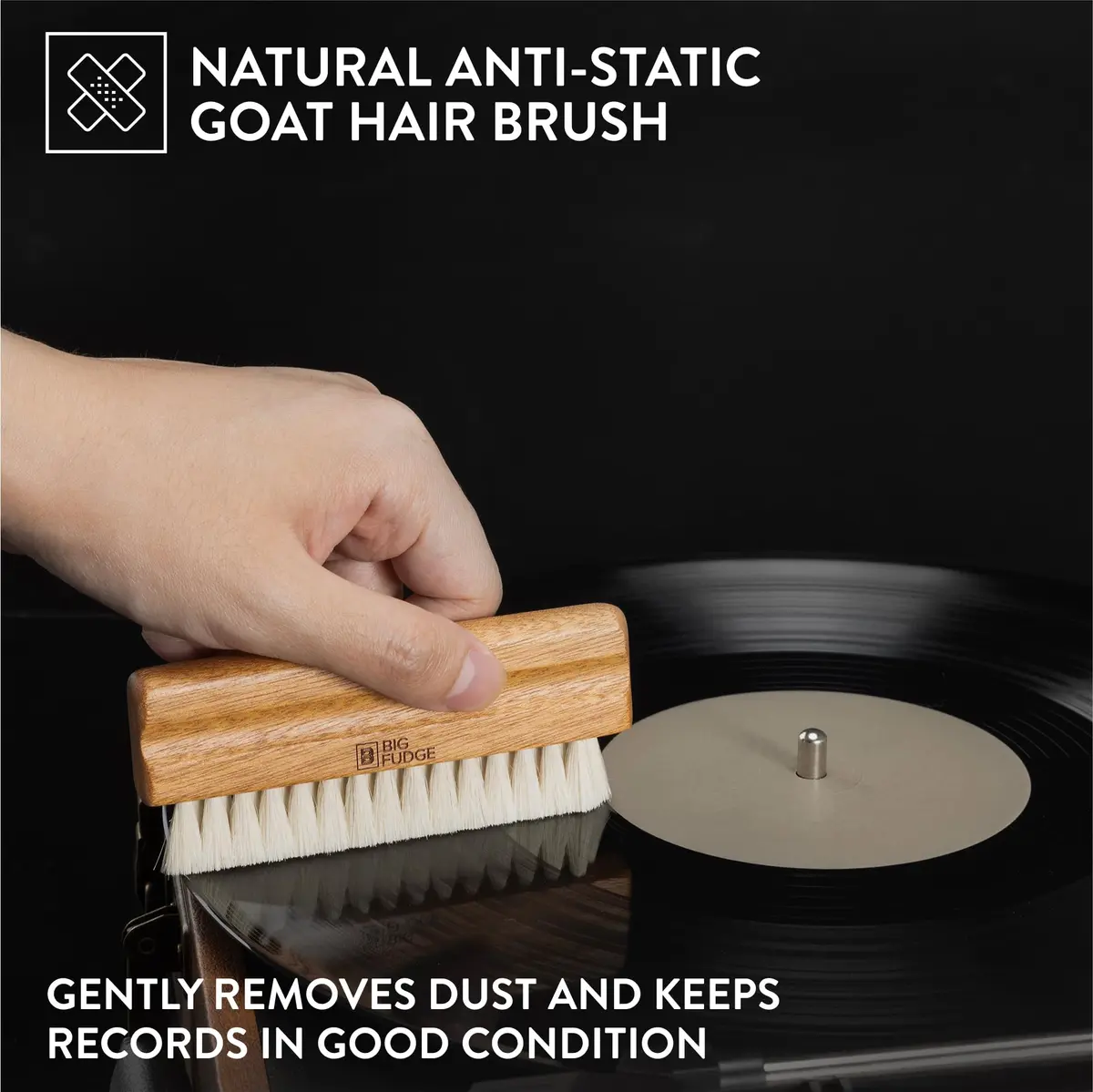 Big Fudge Vinyl Record Cleaning Kit - Collector's Edition - 100% Sapele Wood Vinyl Accessories - Velvet Vinyl Record Cleaner, Anti-Static Vinyl Brush, Stylus Brush and Vinyl Cleaner Solution w/Case - view 3