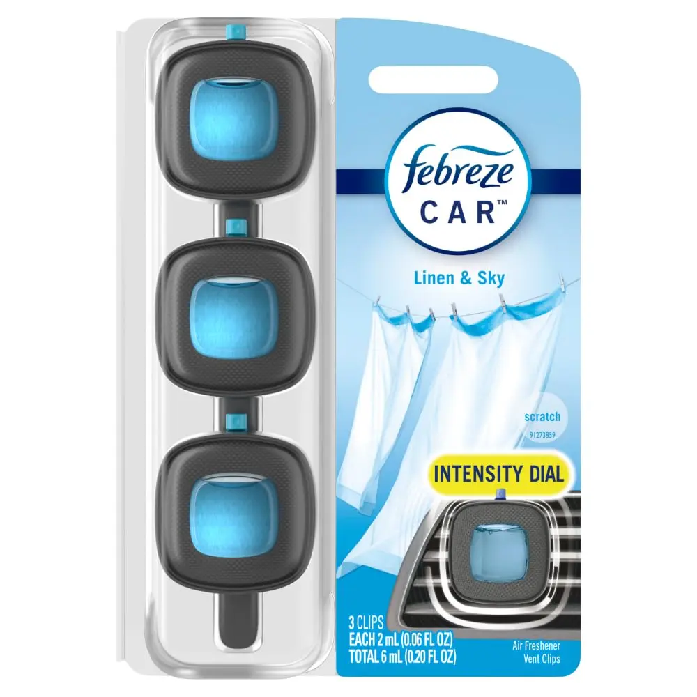 Febreze Car Air Freshener Vent Clip, Linen & Sky Scent, 3 Count (2.63 Fl Oz Total) | Long-Lasting Odor Control - view 9