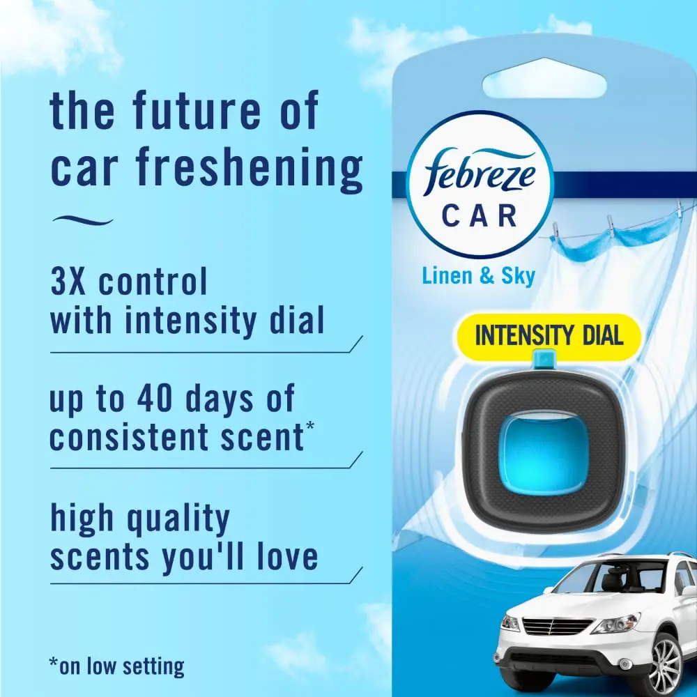 Febreze Car Air Freshener Vent Clip, Linen & Sky Scent, 3 Count (2.63 Fl Oz Total) | Long-Lasting Odor Control - view 2