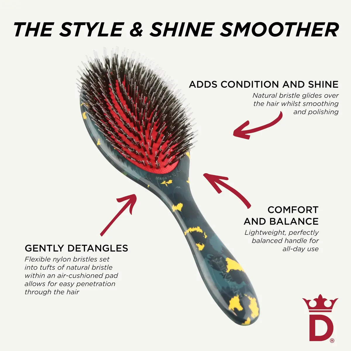 Denman D81M Boar Bristle Hair Brush – Smoothing, Shine & Detangling for All Hair Types | 2.44 in (6.2 cm) Wide - view 5