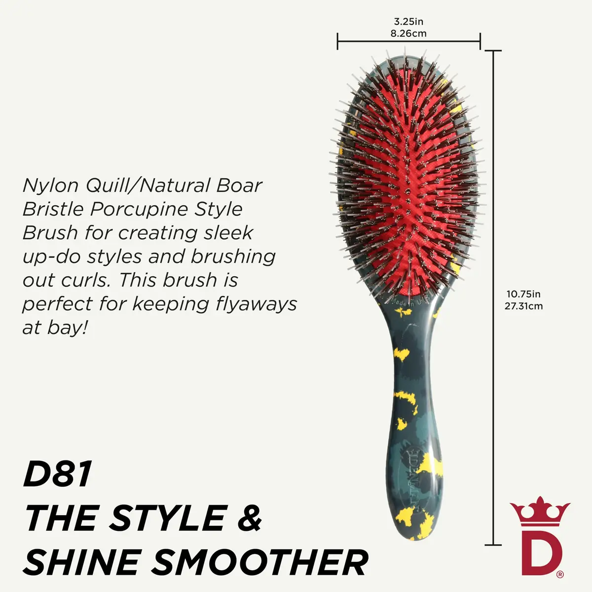 Denman D81M Boar Bristle Hair Brush – Smoothing, Shine & Detangling for All Hair Types | 2.44 in (6.2 cm) Wide - view 2