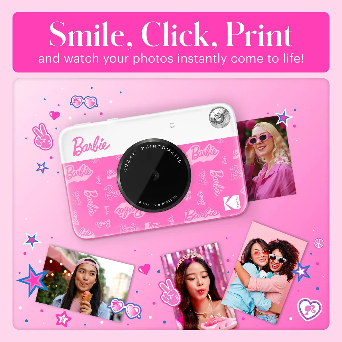 Kodak Printomatic Barbie Edition Instant Camera - 5MP Prints 2x3” Sticky-Back Photos | Auto-Focus, Built-in Flash, Color - view 5