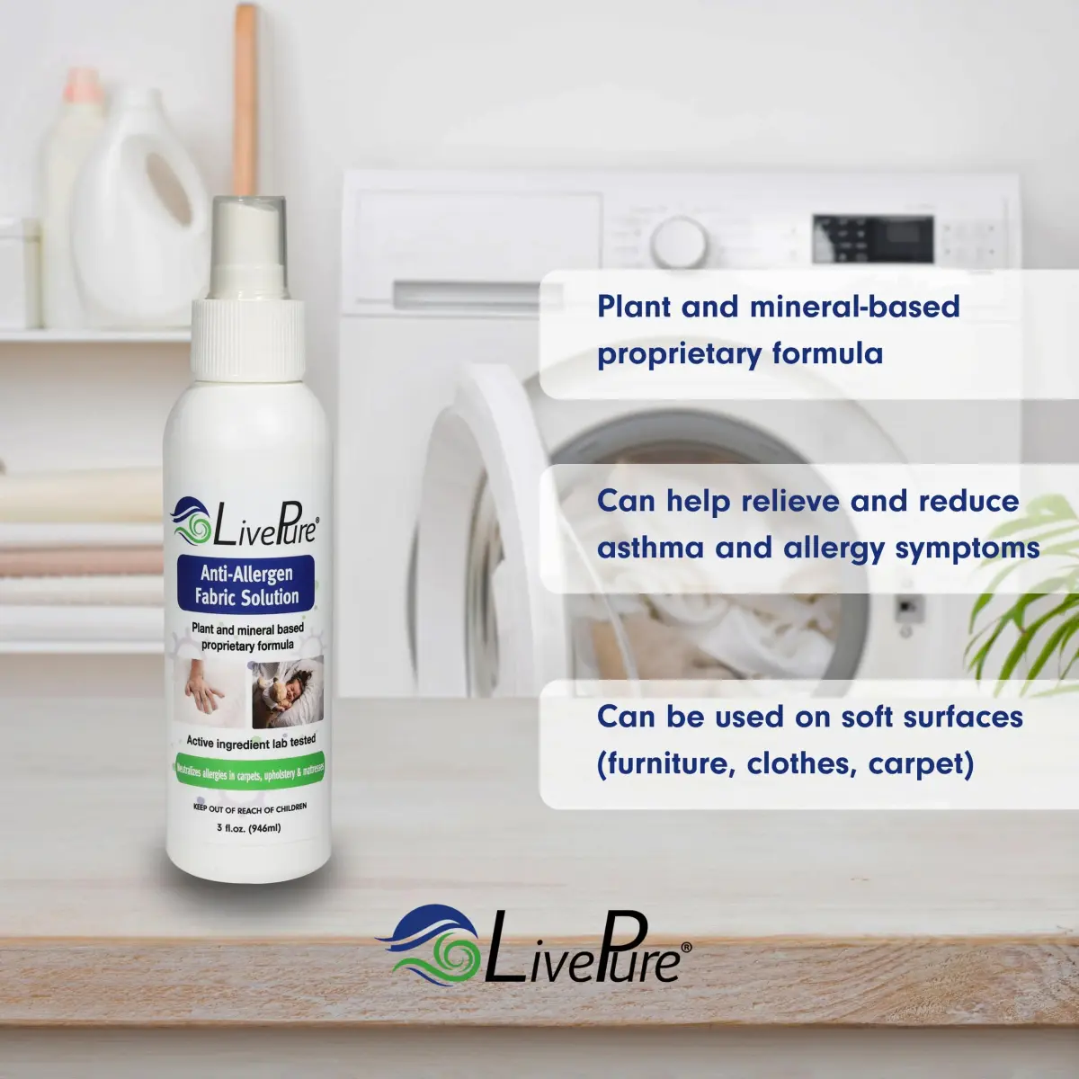 LivePure Anti-Allergen Fabric Spray 74ml (3 Fl Oz) 5-Pack | Plant-Based Allergy Relief for Dust Mites & Pet Dander - view 4