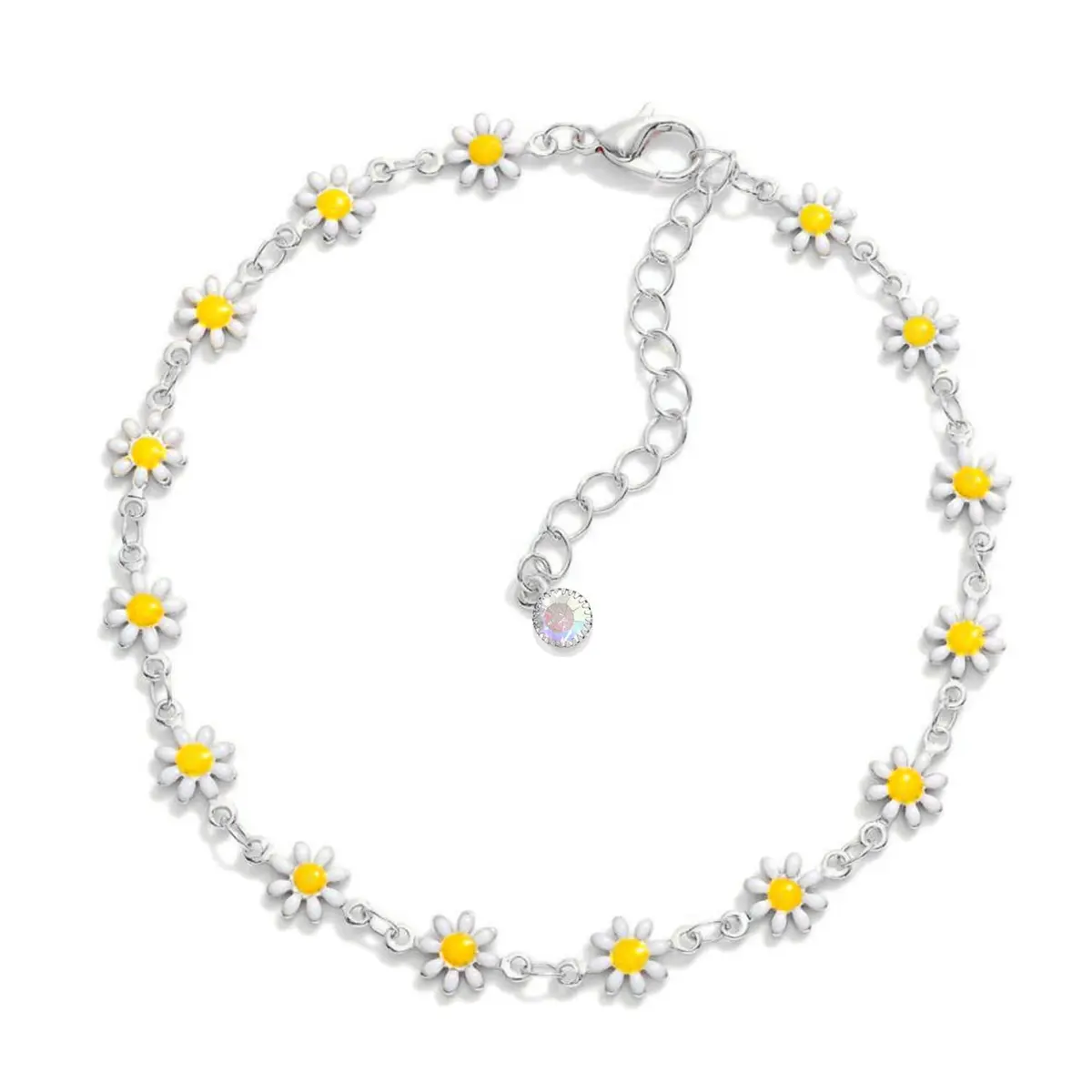 VAMA Silver Adjustable White Daisy Flower Anklet Chain for Women | Metal, Medium - main product image