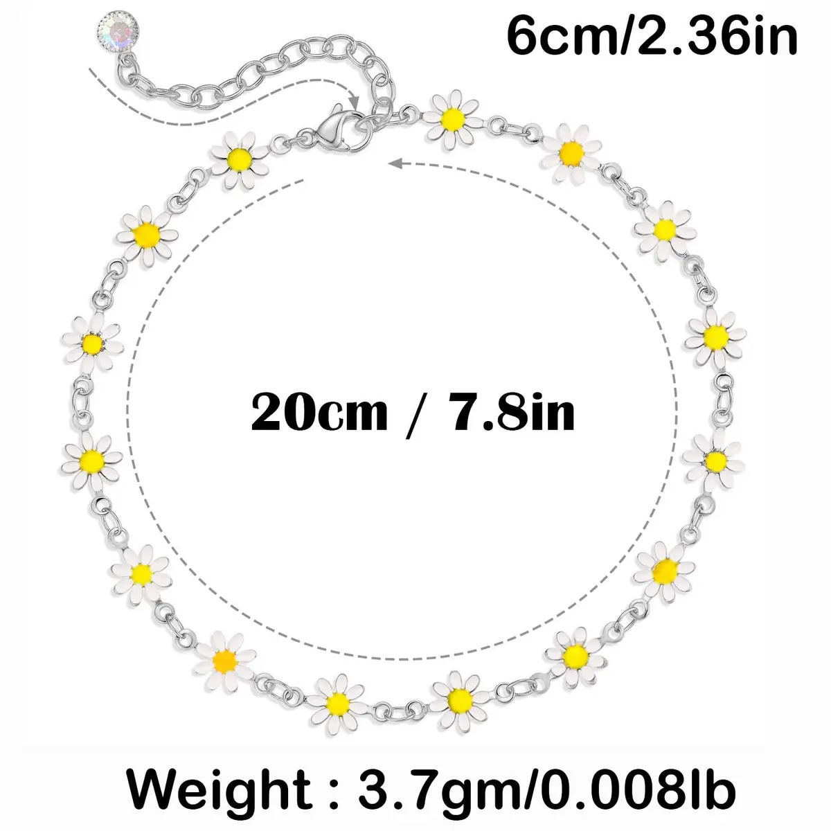 VAMA Silver Adjustable White Daisy Flower Anklet Chain for Women | Metal, Medium - view 5
