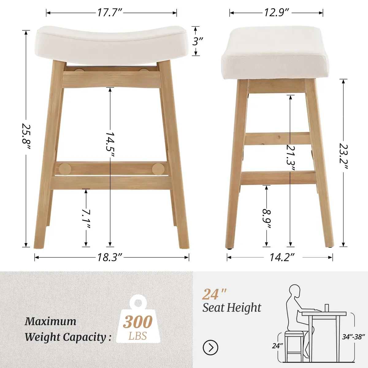 Cozyman Bar Stools Set of 2 | Farmhouse Counter Height Stools for Kitchen & Dining - view 6