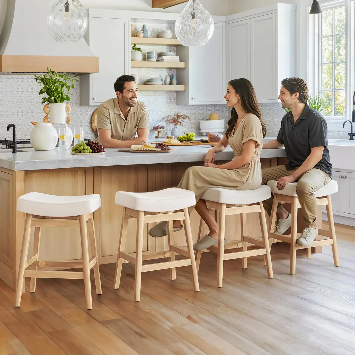 Cozyman Bar Stools Set of 2 | Farmhouse Counter Height Stools for Kitchen & Dining - view 2