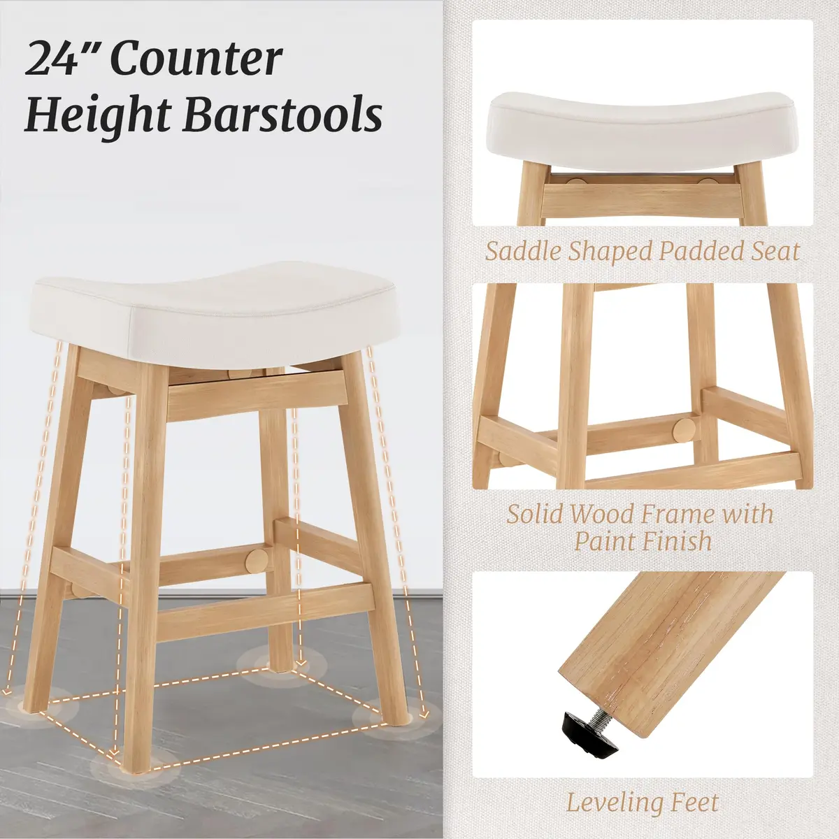 Cozyman Bar Stools Set of 2 | Farmhouse Counter Height Stools for Kitchen & Dining - view 4