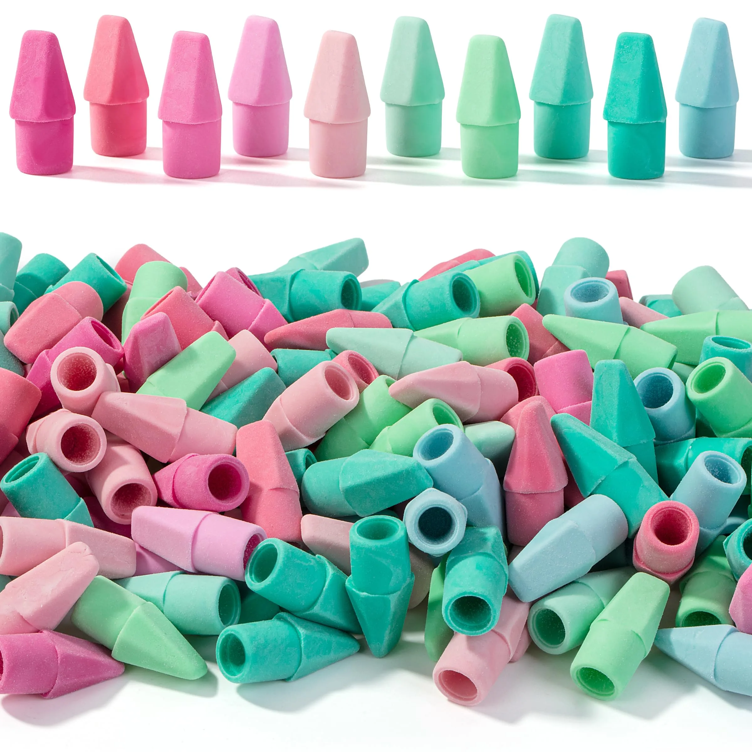 Mr. Pen Pencil Eraser Toppers (500 Pack, Pink & Mint Hues) | Bulk Pack Erasers for Students & Office - main product image