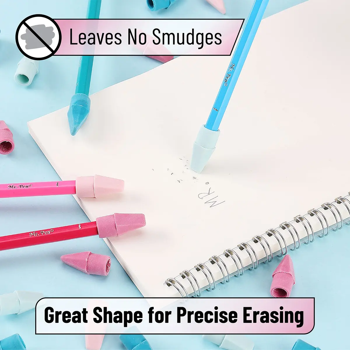Mr. Pen Pencil Eraser Toppers 500 Pack Pastel | Erasers for Pencils - view 5