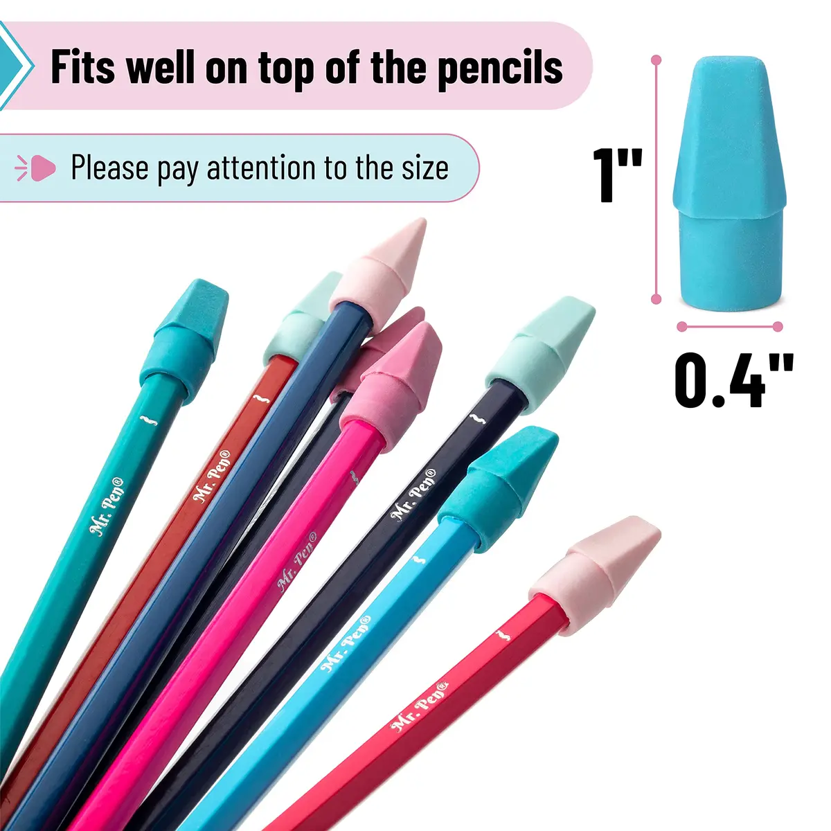 Mr. Pen Pencil Eraser Toppers 500 Pack Pastel | Erasers for Pencils - view 3