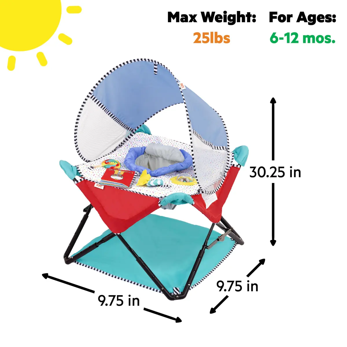 Bright Starts Pop 'N Jump Portable Baby Jumper with Sensory Toys | Foldable Indoor/Outdoor Baby Activity Seat (6-12 Months) - view 3