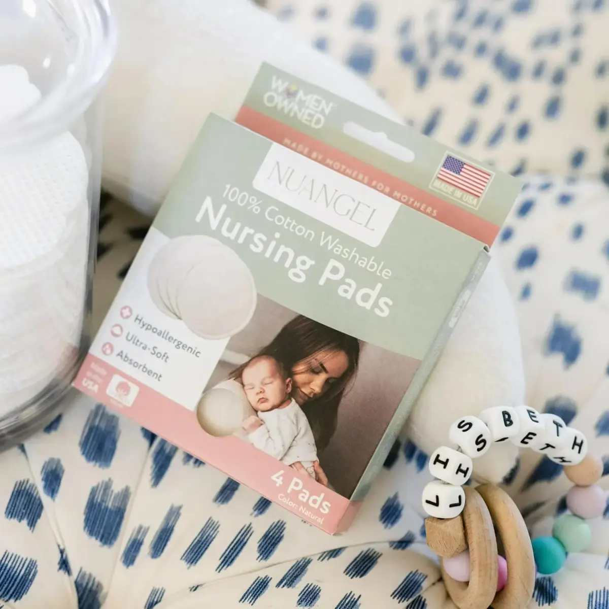 NuAngel Washable Nursing Pads 4 Pack Natural | Soft Cotton Breast Pads for New Moms - view 7