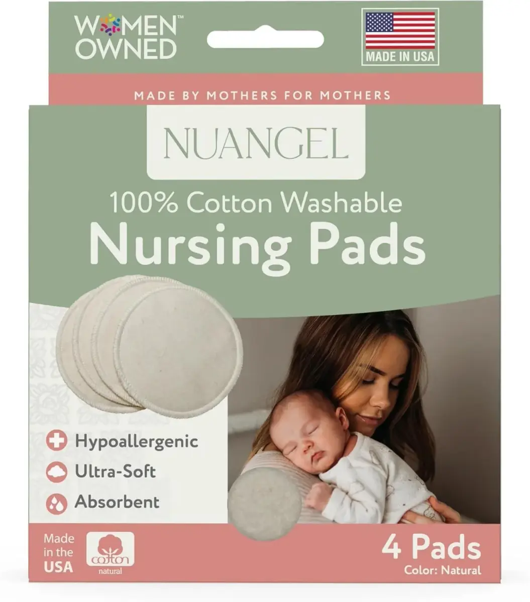 NuAngel Washable Nursing Pads 4 Pack Natural | Soft Cotton Breast Pads for New Moms - view 8