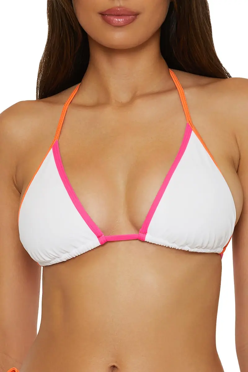 BCA by Rebecca Virtue Block Party Women's Triangle Bikini Top, Adjustable, Tie Back, White, Large | Versatile, Comfortable Fit - main product image