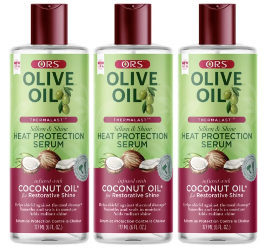 ORS Olive Oil Heat Protection Serum with Coconut Oil, 6 oz (Pack of 3) | High Shine & Heat Shield for All Hair Types - main product image