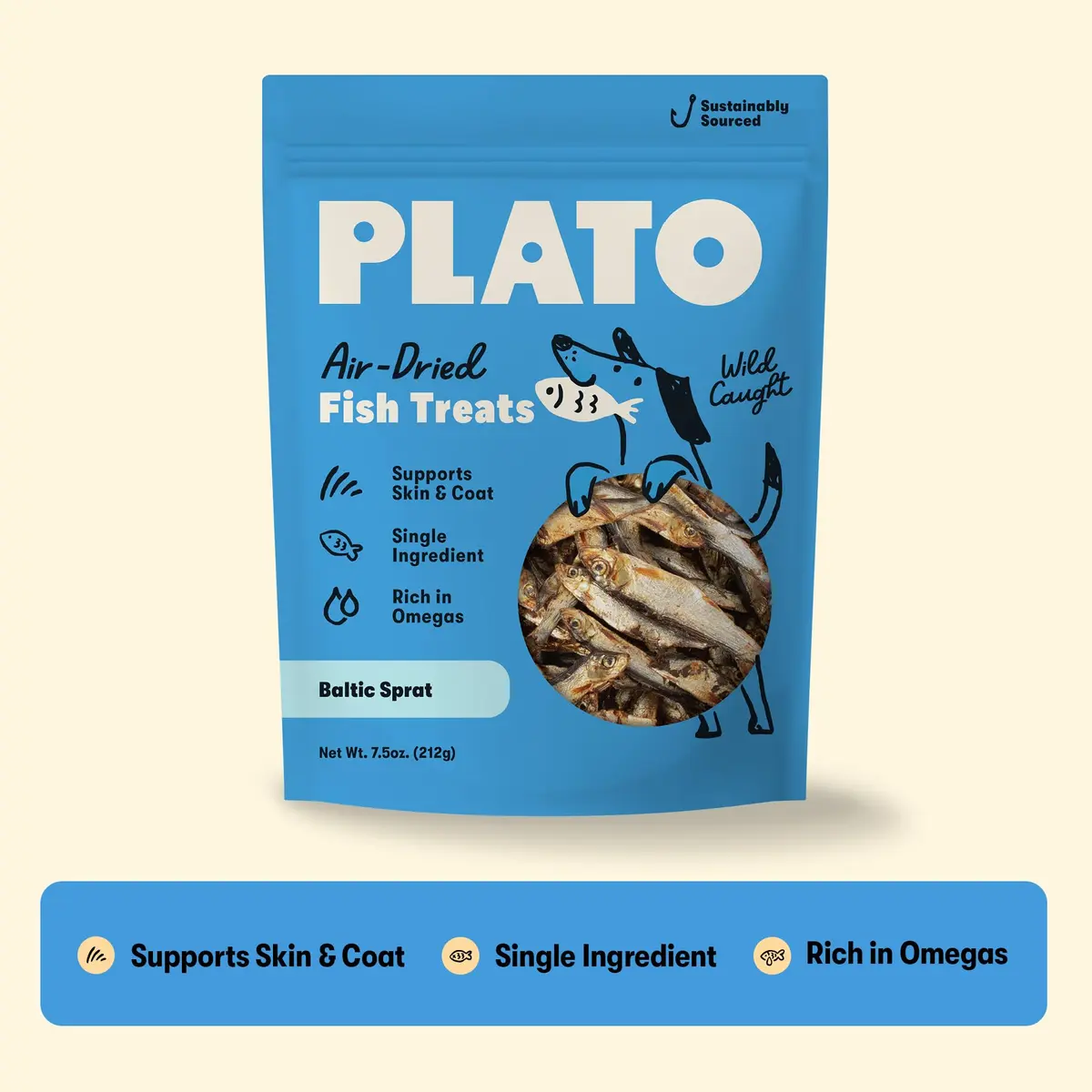 PLATO Single Ingredient Baltic Sprat Dog Treats 7.5 oz | Omega-Rich, Air-Dried Fish for Skin & Coat - view 6