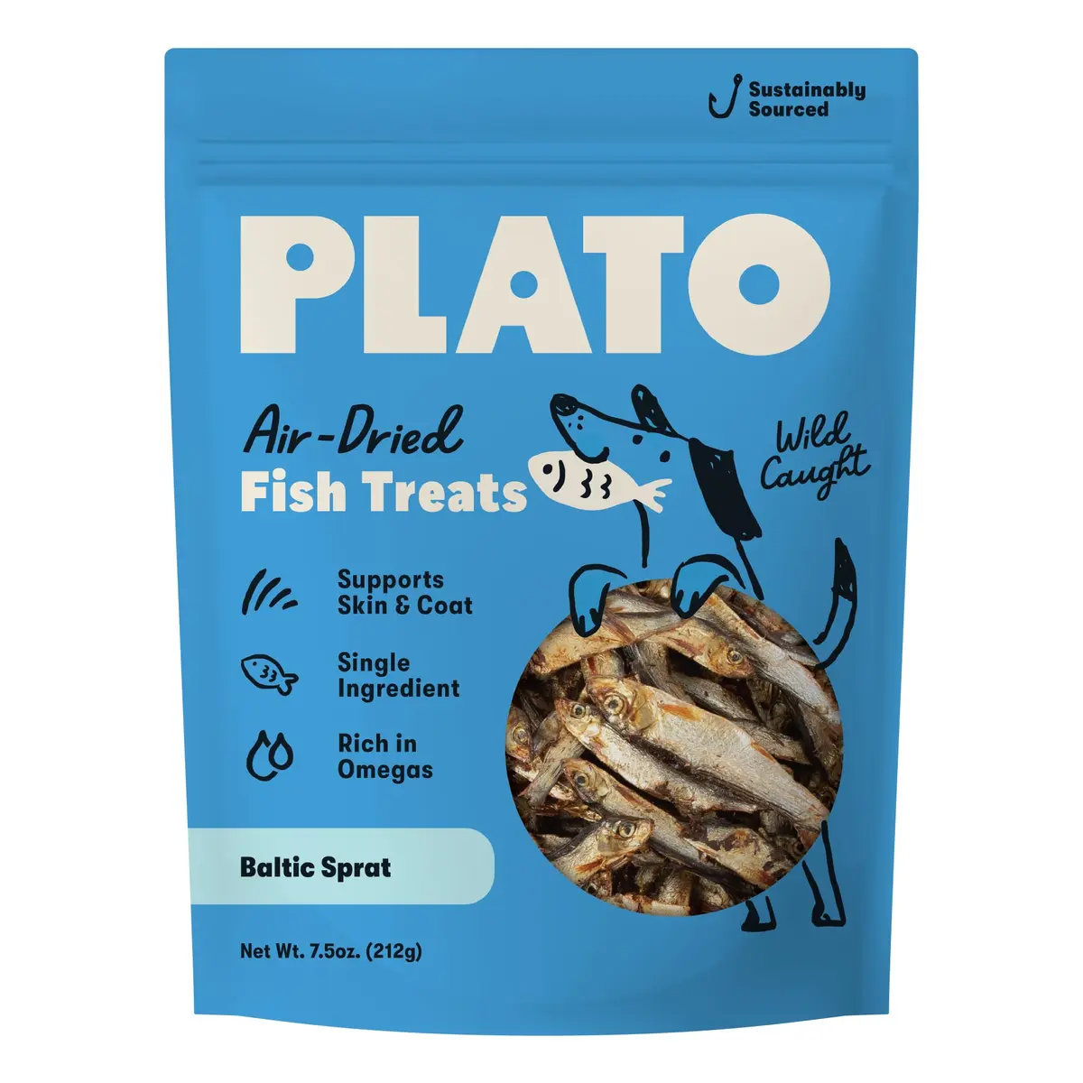 PLATO Single Ingredient Baltic Sprat Dog Treats 7.5 oz | Omega-Rich, Air-Dried Fish for Skin & Coat - main product image