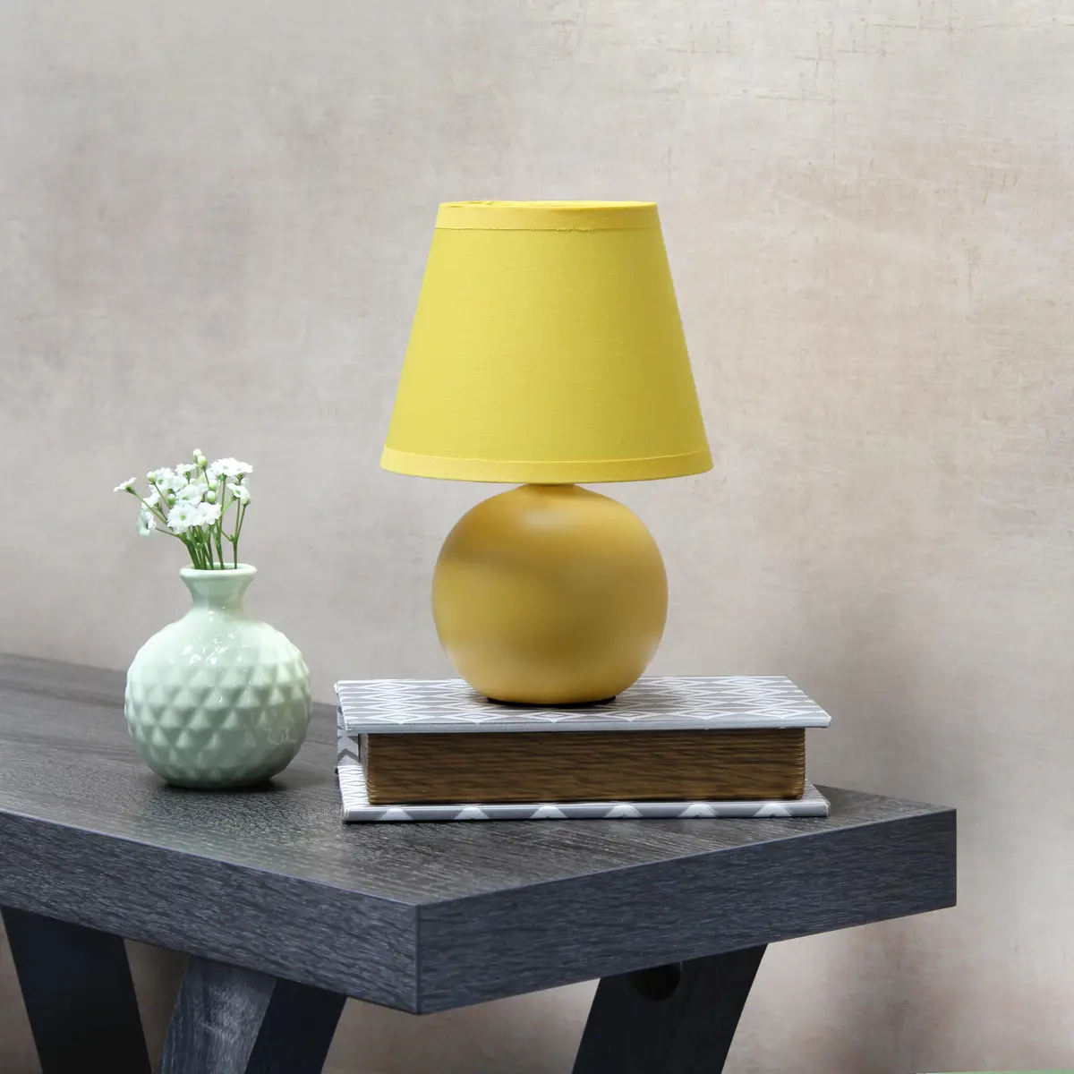 Simple Designs 8.66" 2-Pack Chic Little Globe Ceramic Table Lamp Set with Matching Tapered Shade for Living Room, Bedroom, Office - view 3