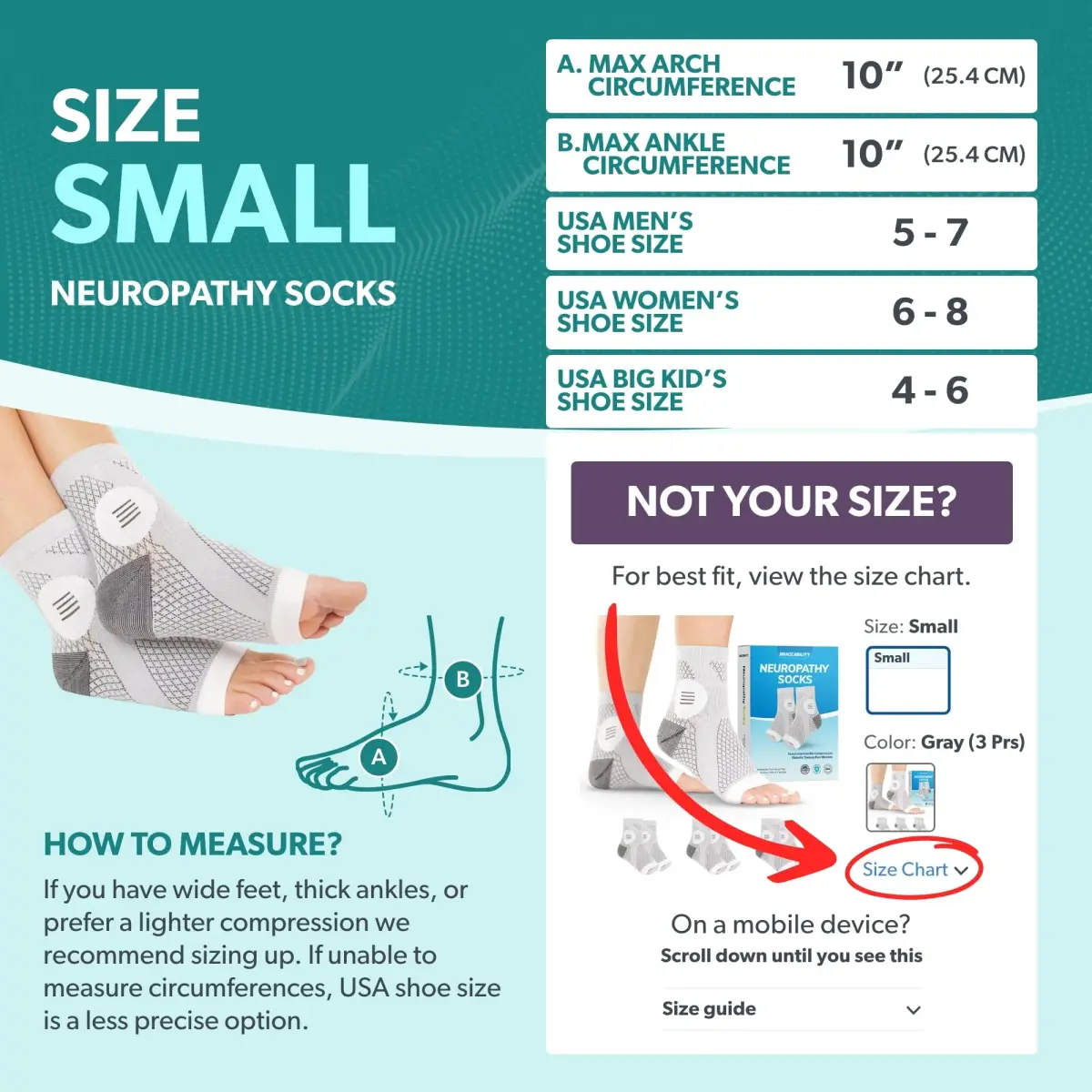 BraceAbility Neuropathy Socks - Small, Gray, 3 Pairs | FDA Approved Medical Compression Garment for Nerve Pain Relief - view 2