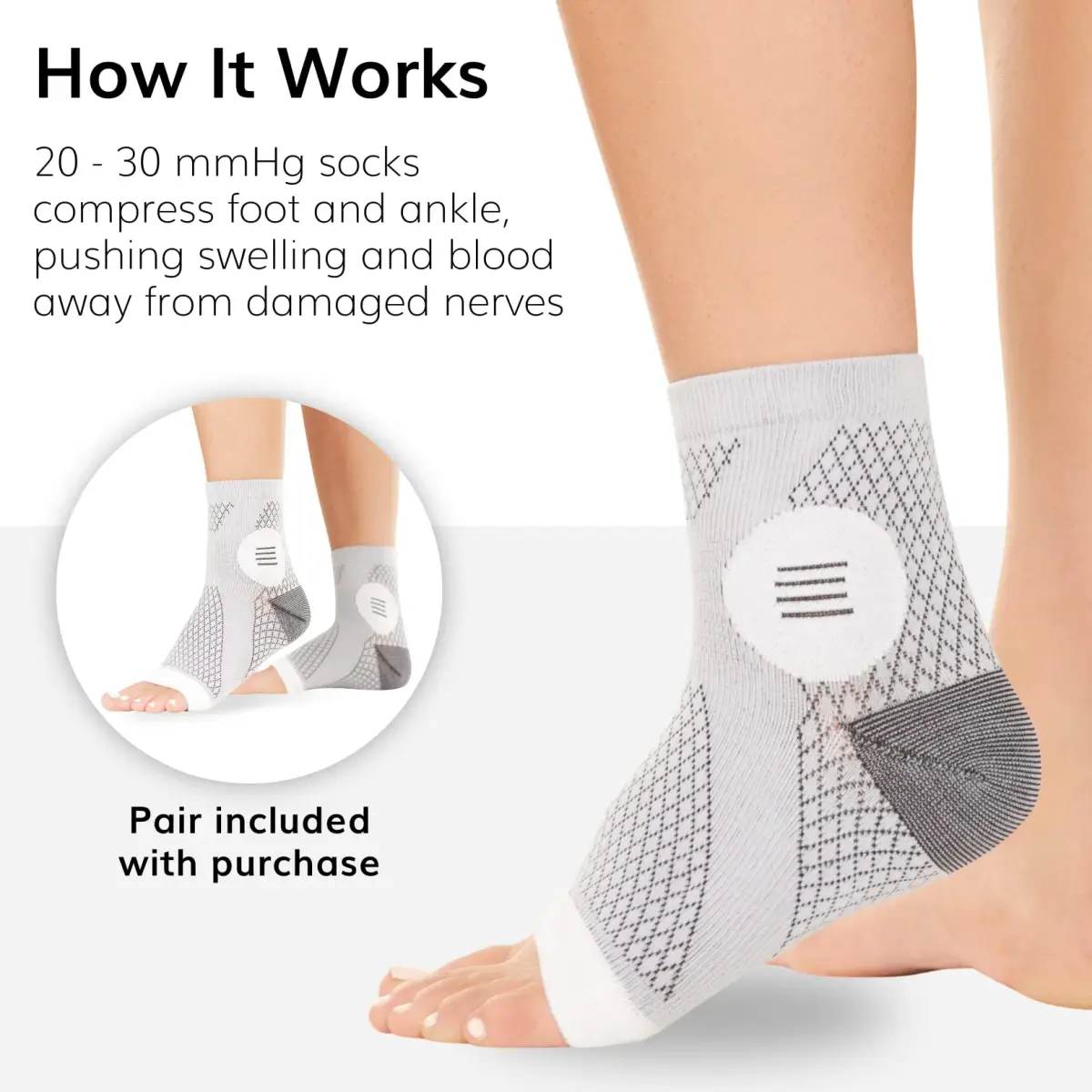 BraceAbility Neuropathy Socks - Small, Gray, 3 Pairs | FDA Approved Medical Compression Garment for Nerve Pain Relief - view 4