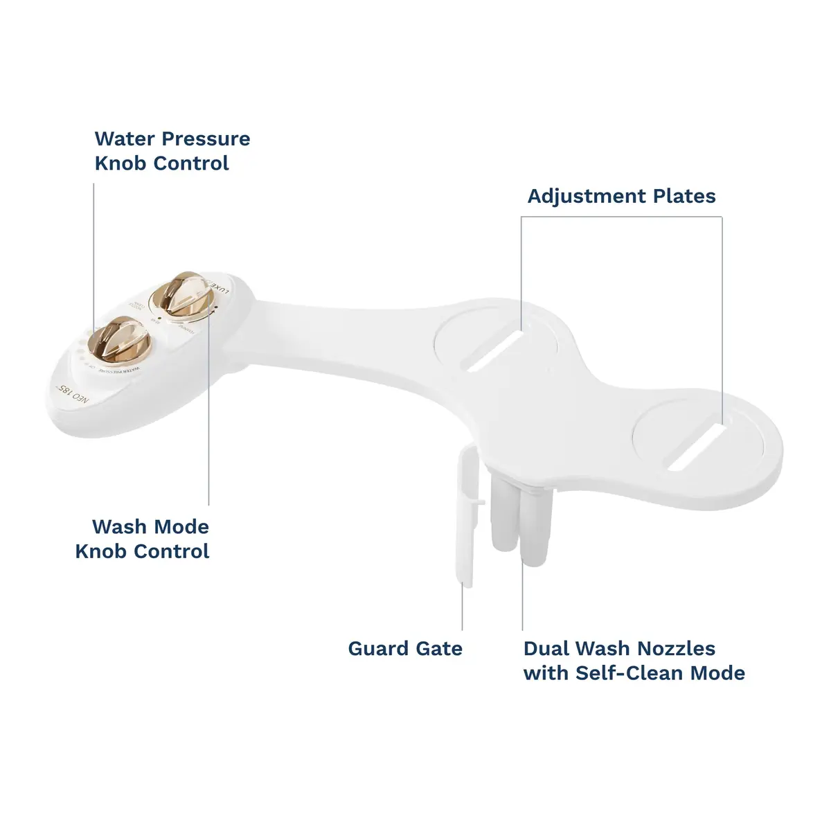 LUXE Bidet NEO 185 Bidet Attachment for Toilet Seat, Gold | Self-Cleaning Dual Nozzle, Adjustable Water Pressure - view 8