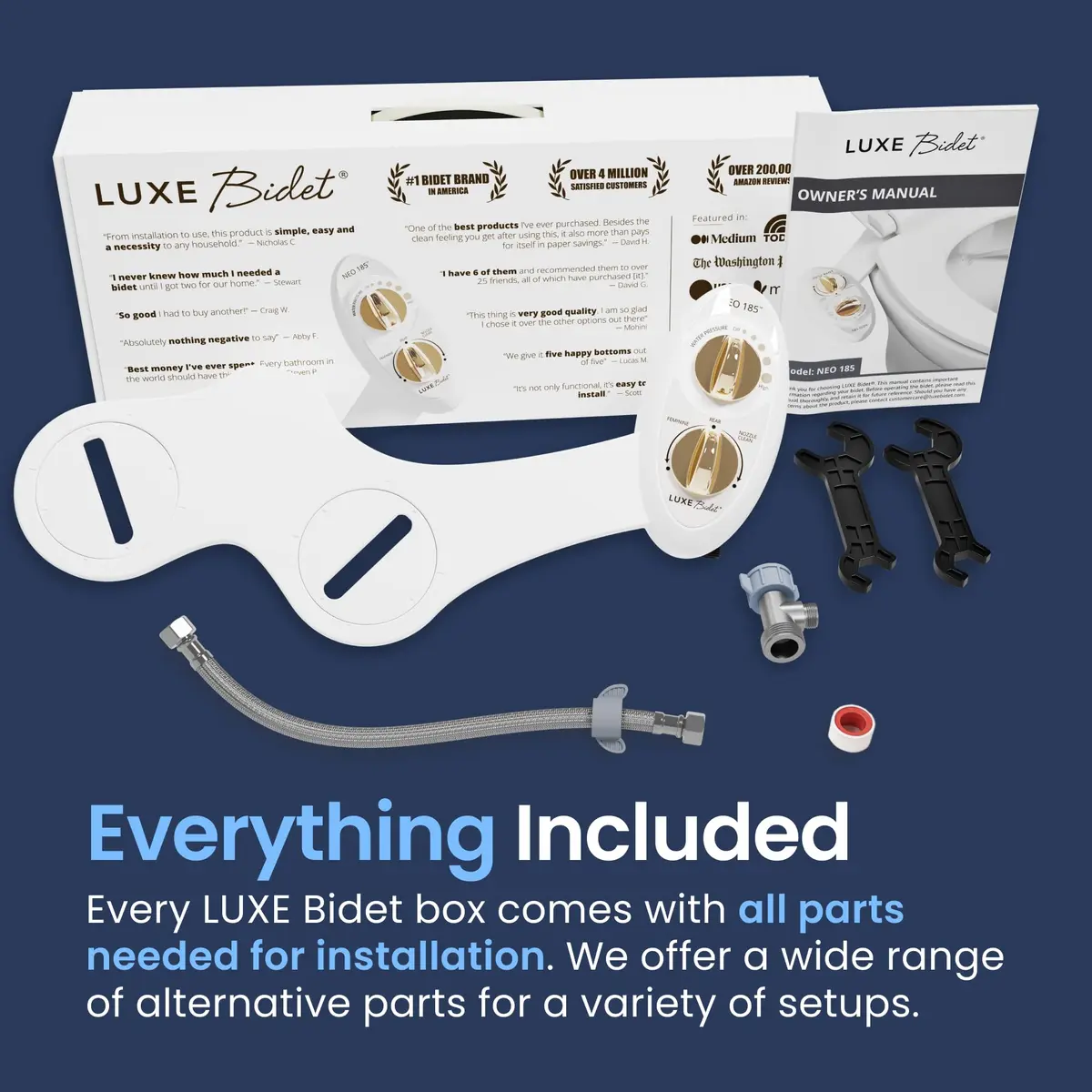 LUXE Bidet NEO 185 Bidet Attachment for Toilet Seat, Gold | Self-Cleaning Dual Nozzle, Adjustable Water Pressure - view 2