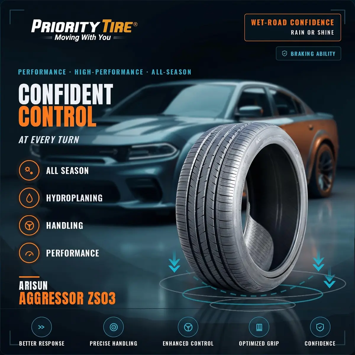 Arisun Aggressor ZS03 225/50R16 92W SL All Season Passenger Tire | High Performance, 16 Inch, All-Season Traction - view 2