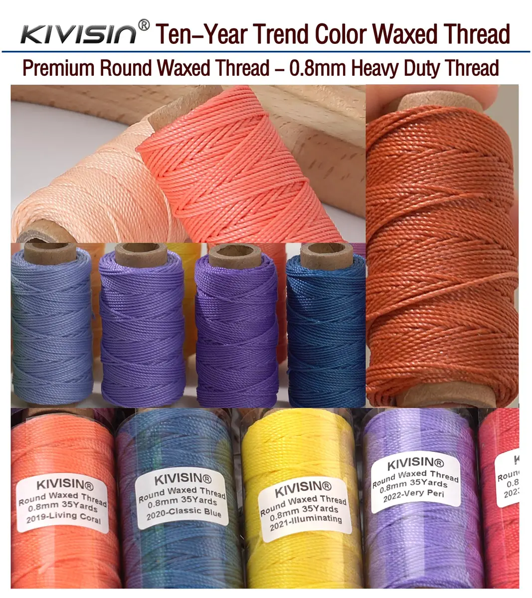 KIVISIN 12 Round Waxed Thread 0.8mm | Durable Leather & Jewelry Cord for Crafts - view 6