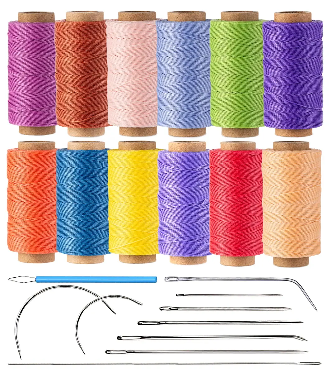 KIVISIN 12 Multicolor Round Waxed Thread 0.45mm | Waterproof, Durable & Vibrant (70-120 chars) - main product image