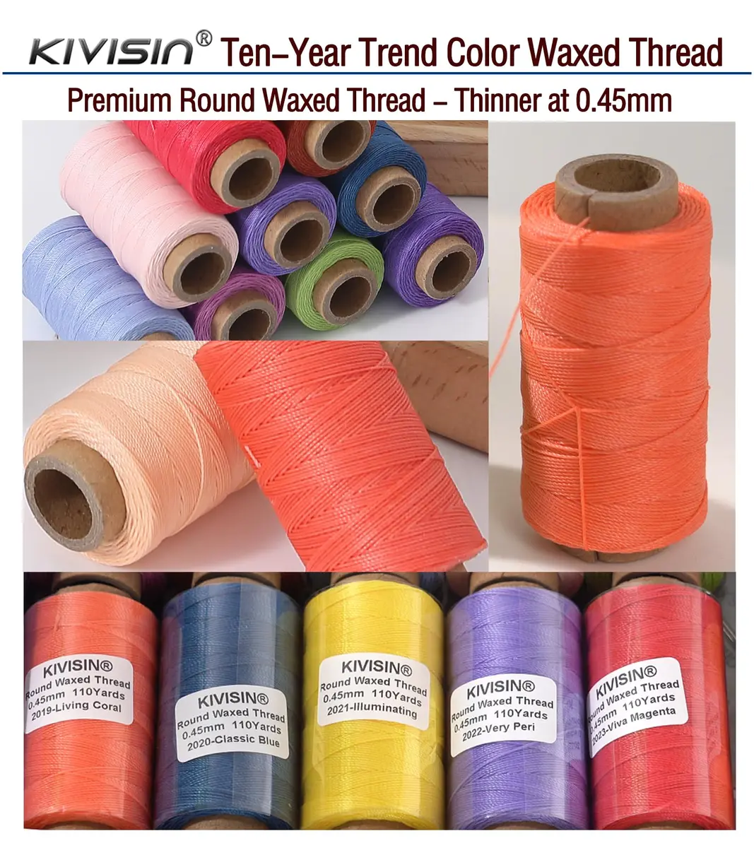 KIVISIN 12 Multicolor Round Waxed Thread 0.45mm | Waterproof, Durable & Vibrant (70-120 chars) - view 6