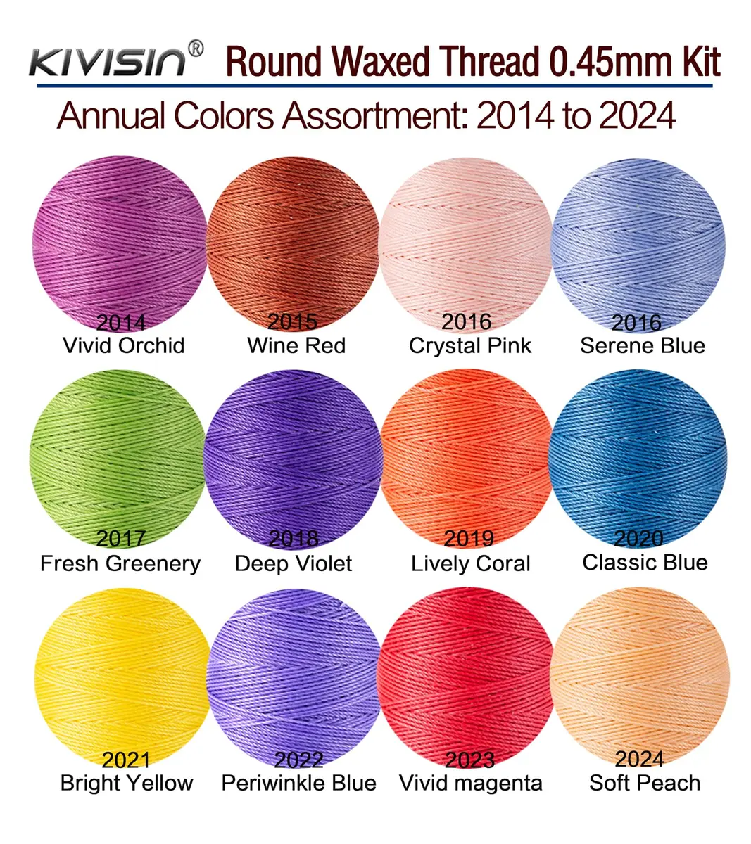 KIVISIN 12 Multicolor Round Waxed Thread 0.45mm | Waterproof, Durable & Vibrant (70-120 chars) - view 2