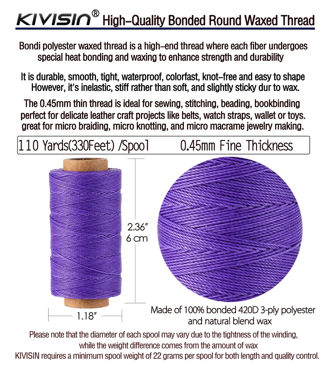 KIVISIN 12 Multicolor Round Waxed Thread 0.45mm | Waterproof, Durable & Vibrant (70-120 chars) - view 3