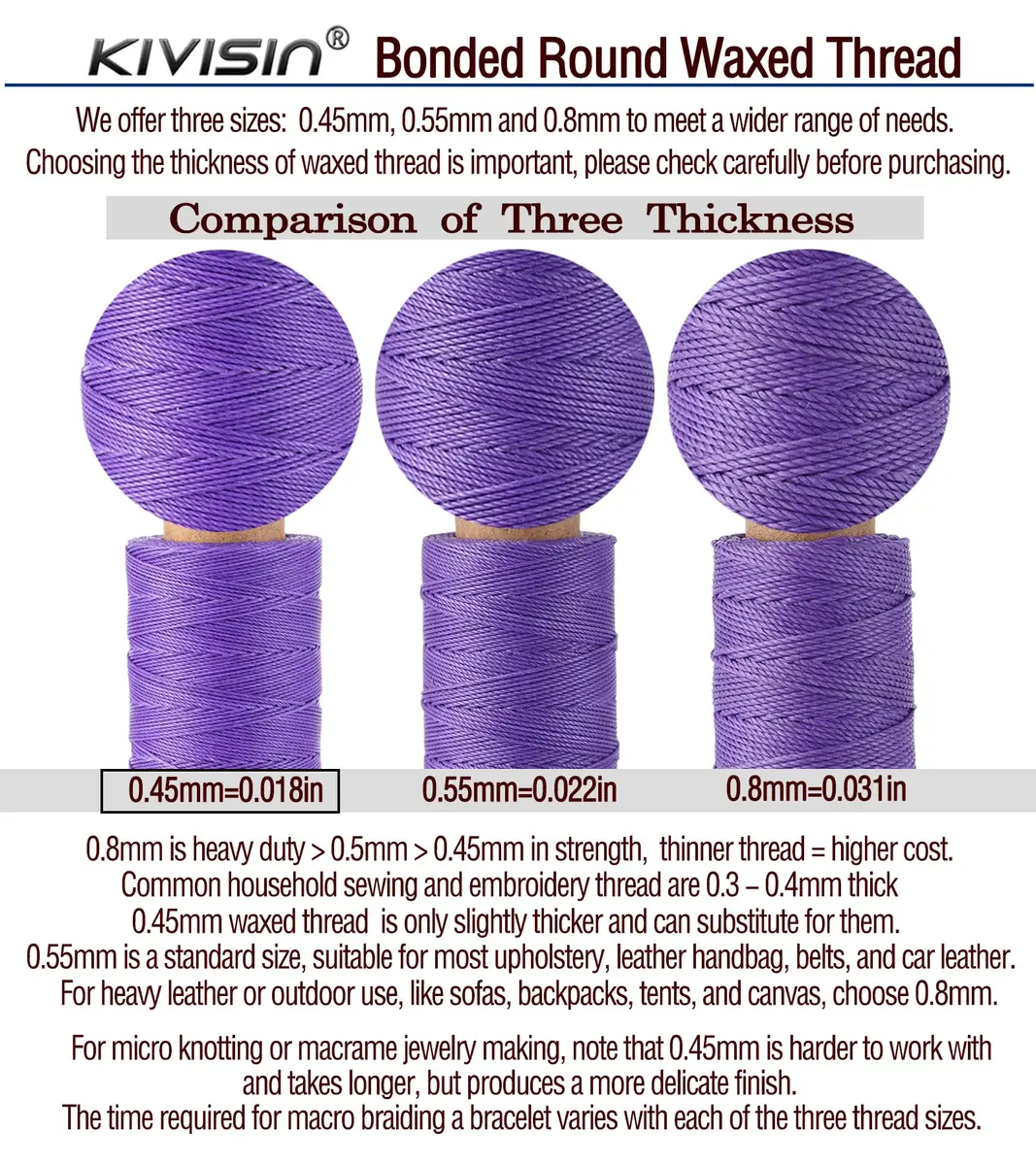 KIVISIN 12 Multicolor Round Waxed Thread 0.45mm | Waterproof, Durable & Vibrant (70-120 chars) - view 4