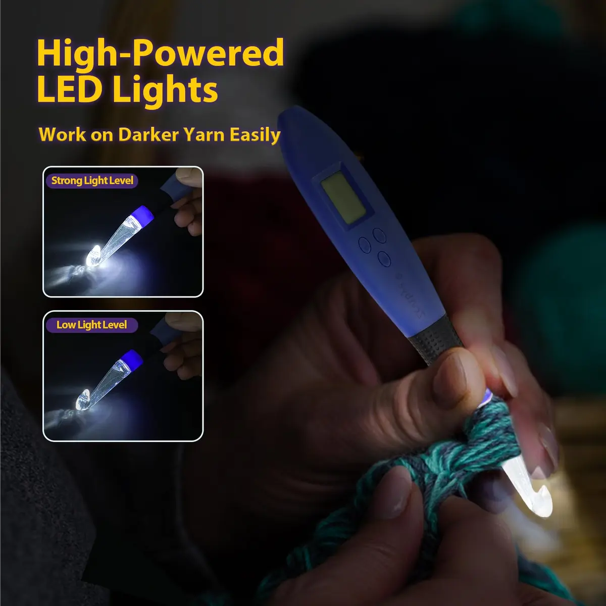 Zcvtbye Light Up Crochet Hooks Set, 22 Sizes with Digital Counters & LED Light | Ergonomic & Rechargeable - view 6
